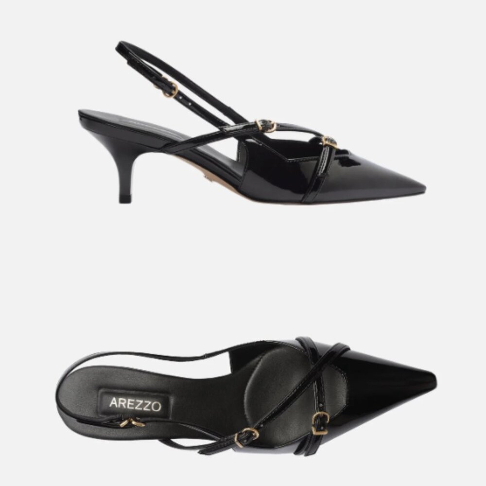 Arezzo Tiffany Black Slingback Pointed Toe Stiletto Pumps Women's US 10.5 B